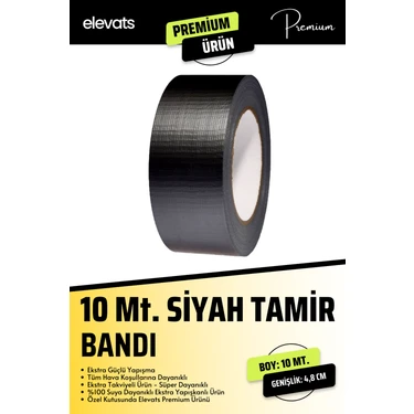 Elevats Premium 10 mt. Siyah Tamir Bandı 48 mm Tamir