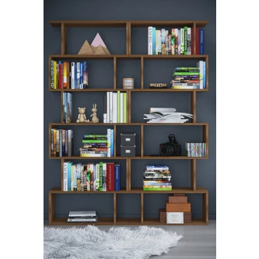 Dekorfim DF07103BR Raflı Çift Modül Zigzag Kitaplık Çalışma Fiyatı