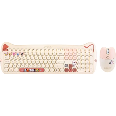 Everest KM-6283 CATTY Renkli Tuşlu Sarı Kablosuz Q Multimedia Klavye + Mouse + Pad