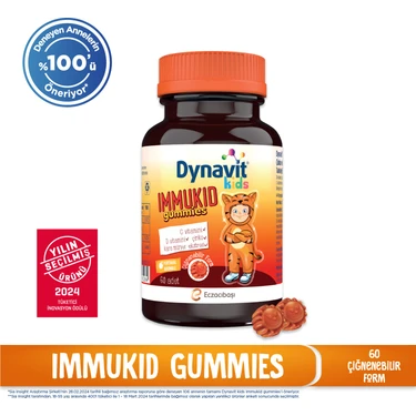 Dynavit Kids Immukid Gummies 60 Çiğnenebilir Gummy - C Vitamini, D Vitamini, Çinko, Kara Mürver