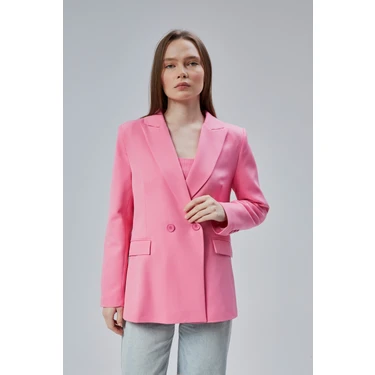 Kadın Salaş Kesim Astarlı Dokuma Blazer