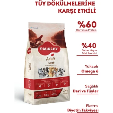 Paunchy Yetişkin Köpek Maması 15 kg Kuzulu İçerik ile Tüy Dökülmelerine Karşı Etkili