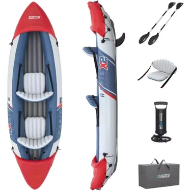 Bestway 65077 Lite-Rapid X2 2 Kişilik Şişme Kano Açık Gri-Koyu Gri 321X88CM Konforlu