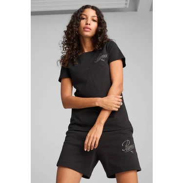 Puma ESS SCRIPT Tee Siyah Kadın Kısa Kol