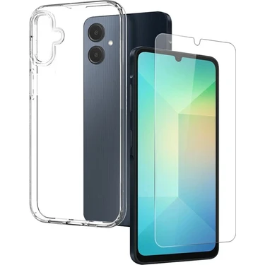 Galaxy A06 Şeffaf Silikon Kılıf + Cam Ekran Koruyucu