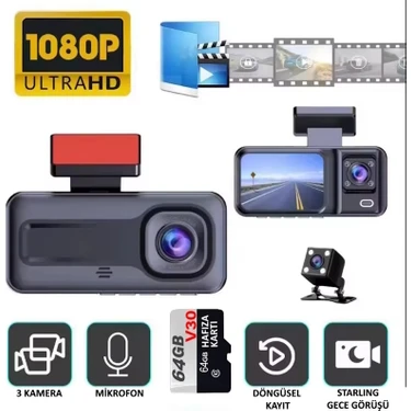 Ventus MPIA CC38 64GB Üç Kameralı (Ön+ İç+ Arka) Araç İçi Kamera WiFi Viidure