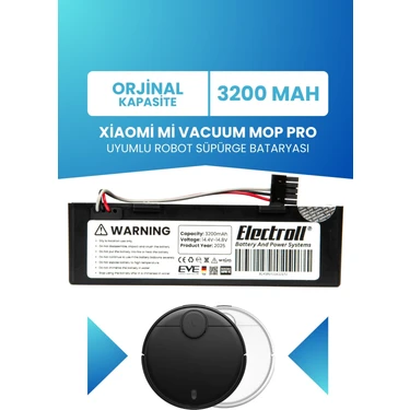 Electroll Xiaomi Mi Vacuum Mop Pro Stytj02ym Batarya (ORJİNAL KAPASİTE) 3.200mah Pil Robot Batarya hepsiburada