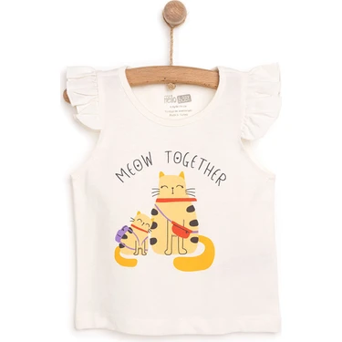 HelloBaby Basic Kız Kedi Baskılı Atlet T-Shirt Kız