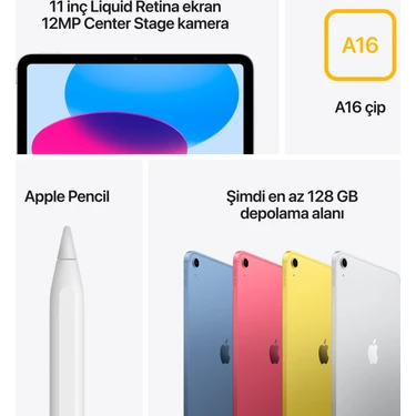 Apple iPad A16 11 128GB Wi-Fi + Cellular Tablet Mavi Fiyatı