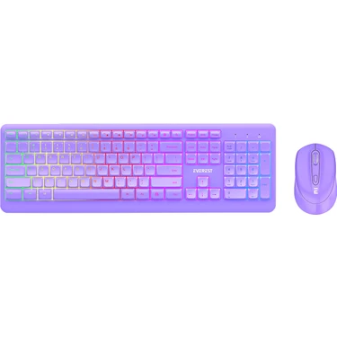Everest KM-1500 Mor Kablosuz Rainbow Aydınlatmalı Q Multimedia Klavye + Mouse