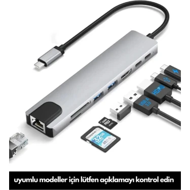 Macbook Pro/air Uyumlu USB Type-C 8 In 1 Hub Dönüştürücü Çevirici Çoklayıcı USB Hdmı Micro Sd 8