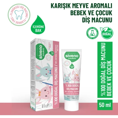 Siveno %100 Doğal Diş Macunu Bebek ve Çocuk İçin Karışık Meyve Aromalı Florürsüz 50