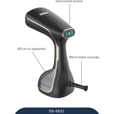 Sinbo Dikey Buharlı Kırışıklık Giderici 1640W Dokunmatik Kontrollü Güçlü Buhar Alüminyum