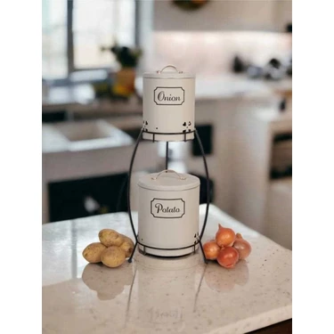 Decorev 2 Katlı Kulplu Patates Soğanlık Metal Patates Soğan Kovası Sebzelik Sepeti