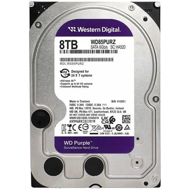 Wd 8tb Purple WD85PURZ 5700 Rpm 256MB Sata-3 Güvenlik
