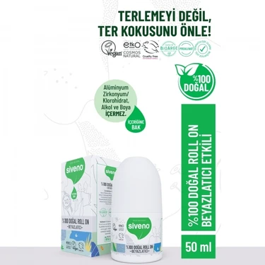 Siveno %100 Doğal Roll On Beyazlatıcı Etkili Deodorant Ter Kokusu Önleyici Bitkisel