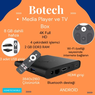 Botech 2 GB Ddr3 Ram 8 GB Rom 4K Android Tv Box Media
