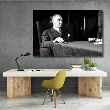 Artarilion Siyah Beyaz Atatürk Tablosu Yatay Kanvas Tablo Modeli Ev Ofis Duvar