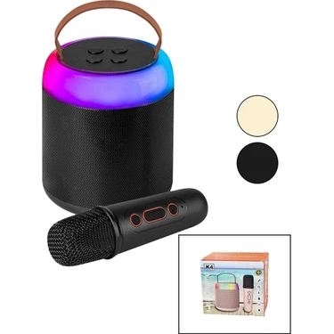 Yuvarlak Karaoke Mikrofonlubluetooth Wireless Hoparlör - Speaker USB Şarjlı - Işıklı