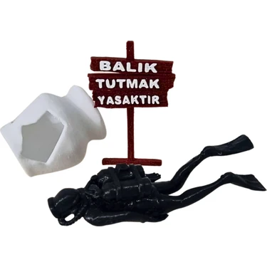 BarsDepo Balık Tutmak Yasaktır Akvaryum Dekoru Dalgıç Adam ve Kırık Küp 3 Parça Süsleme
