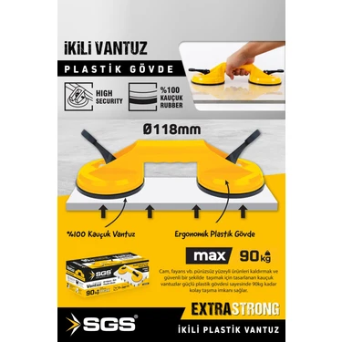 Sgs SGS945 90 kg Çiftli Vantuz Cam Granit Seramik Laminat Ahşap Ayna Taşıma