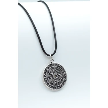 Bu Farklı Vegvisir Viking Pusula Deri ip Kolye - Gümüş Kaplama - Kadın Erkek Kolye -