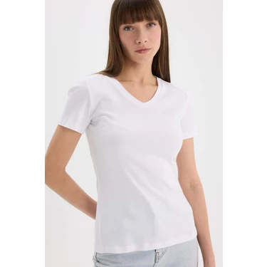 DeFacto %100 Pamuk Slim Fit Basic Ribana Tişört