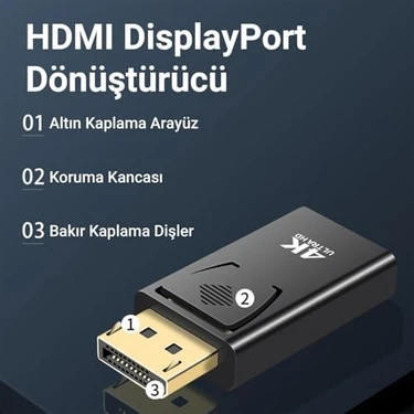 Dönüştürücü Adaptör HDMI Çevirici Displayport To 4K 30Hz