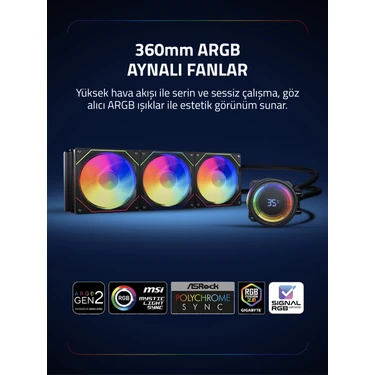 Gametech Hydra Siyah Ahd360mm Isı Dereceli Amd/intel Aynalı Fan Argb Sıvı