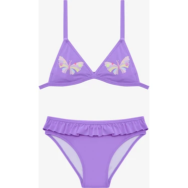 Lila Kız Çocuk Butterfly Fırfırlı Üçgen Bikini