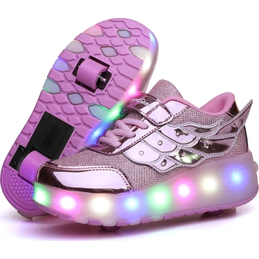 Mkjinmei 4 Tekerlekli USB Şarjlı LED Işıklı Paten Ayakkabı (Yurt