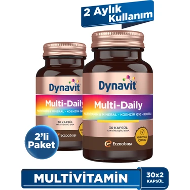 Dynavit Multi-Daily 30 Kapsül - 2'li Avantaj Paketi - Koenzim Q10, Rhodiola, Multivitamin ve