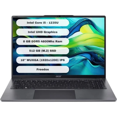 Acer Aspire Lite AL16-51P-580H Intel Core i5 1235U 8GB 512GB SSD Freedos 16" Taşınabilir Bilgisayar