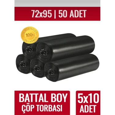 Gold Ambalaj Battal Boy Çöp Torbası 5'li (5x10 50 Adet) Battal Boy Çöp Torbası Yırtılmaz Taşınma