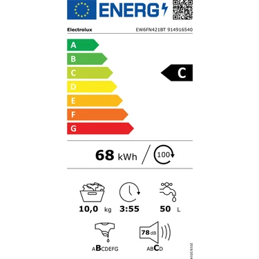 Electrolux EW6FN421BT C Enerji Sınıfı 10KG 1200 Devir Çamaşır Makinesi