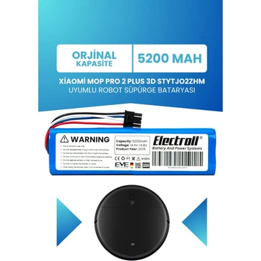 Electroll Xiaomi Mop Pro 2 Plus 3D STYTJO2ZHM Uyumlu Batarya (Orjinal Kapasite) 5200MAH Pil Robot