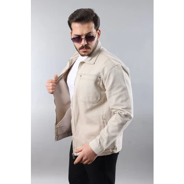Erkek Regular Fit Bej Spor Model Fermuarlı Kot