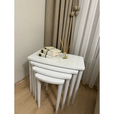 Başaran  Üst Kalite Mdf Boyalı 4 Lü Beyaz Zigon Sehpa Beyaz