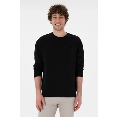U.S. Polo Assn. Erkek Comfort Fit Bisiklet Yaka Siyah İnce Sweatshirt