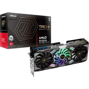 Asrock Amd Radeon Rx 9070 Xt Taichi 16GB Oc Ekran Kartı - 16GB Gddr6, 256-BIT, 1 x Hdmı, 3 x