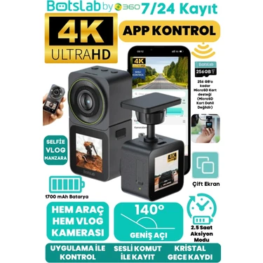 Botslab V9H Araç Ve Aksiyon Kamerası 2812P Çözünürlük Bluetooth Özellikli Geniş