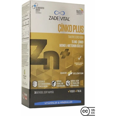 Zade Vital Çinko Plus 15 Mg 30 Kapsül Türkiye Menşeli Fiyatı