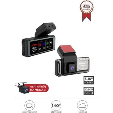 Lenovo Araç İçi Kamera 1080P Dokunmatik Wifi Ön ve Arka Araç Kamerası Q3 3318
