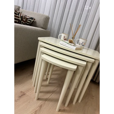 Home Başaran Mobilya Üst Kalite Mdf 4'lü Boyalı Krem Zigon Sehpa Krem