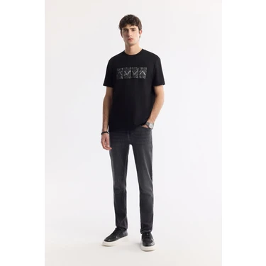 Erkek Antrasit Taş Yıkamalı Örme Slim Fit Denim Pantolon