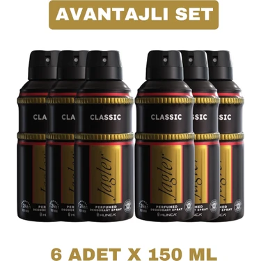 Jagler Erkekler İçin 150 ml X 6 Adet Parfümlü Deodorant Sprey Klasik