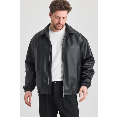 Merstore Oversize Erkek Siyah Deri