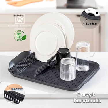Porsima 1213 Antrasit Çok Amaçlı Bulaşık Tepsisi Bulaşıklık Tezgah Üstü Kurutmalık Durulama Matı