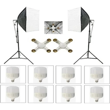 4 Duylu Softbox (2 Adet) + 2 M Işık Ayağı +8 Adet LED