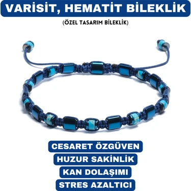 Sırlı Taş Varisit, Hematit Bileklik - Jagu Bright Blue Bileklik -Tasarım Bileklik 4 mm 6 mm